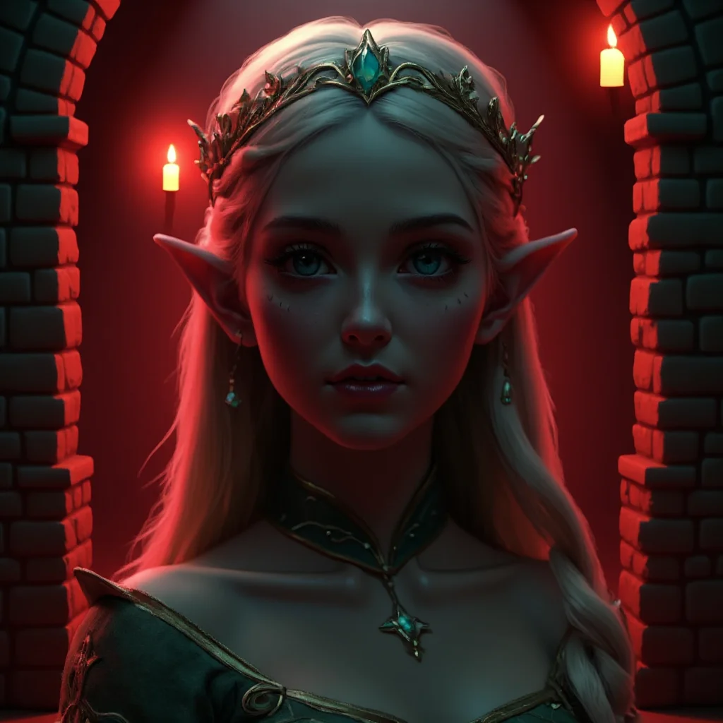 Example relit output - dark medieval castle with red glow